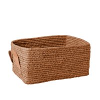 Tea Rectangular Raffia Basket Leather Handles Rice DK